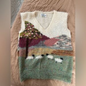 Vtg 80s Susie Lee Mohair Hand Knit Sheep Sweater Vest
